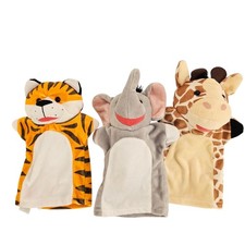 Melissa Doug Hand Puppet Lot Tiger Elephant Giraffe Plush Safari Set 3