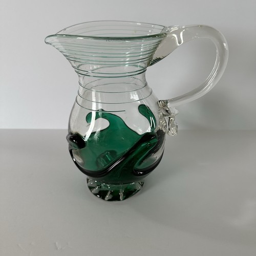 Grüne Kunst Glas Optik Rüschen Krug Vase 1973 - Bild 2 von 11
