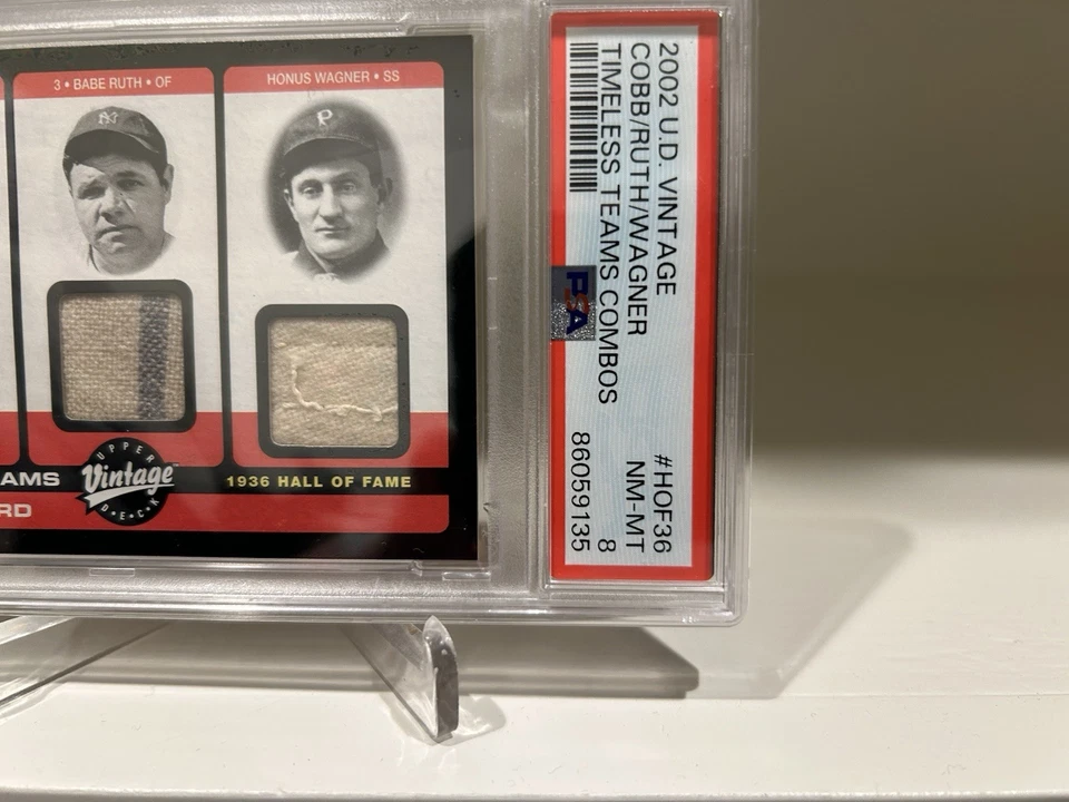 BABE RUTH TY COBB JUEGO USADO CAMISETA MATERIAL RELIQUIA MUESTRA RECUERDOS PSA 8 Foto 3 de 4