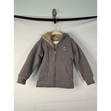 Abercrombie Kids Hoodie Kids 5/6 Gray Faux Fur Lined Full Zip Relaxed Fit Logo