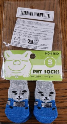 Non-Slip Dog Socks Knitted Pet Puppy Shoes Paw Print for Small Dogs Blue Cute 