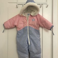 Vintage OshKosh Bgosh Girls Retro Pink Blue Polka Dot Snowsuit