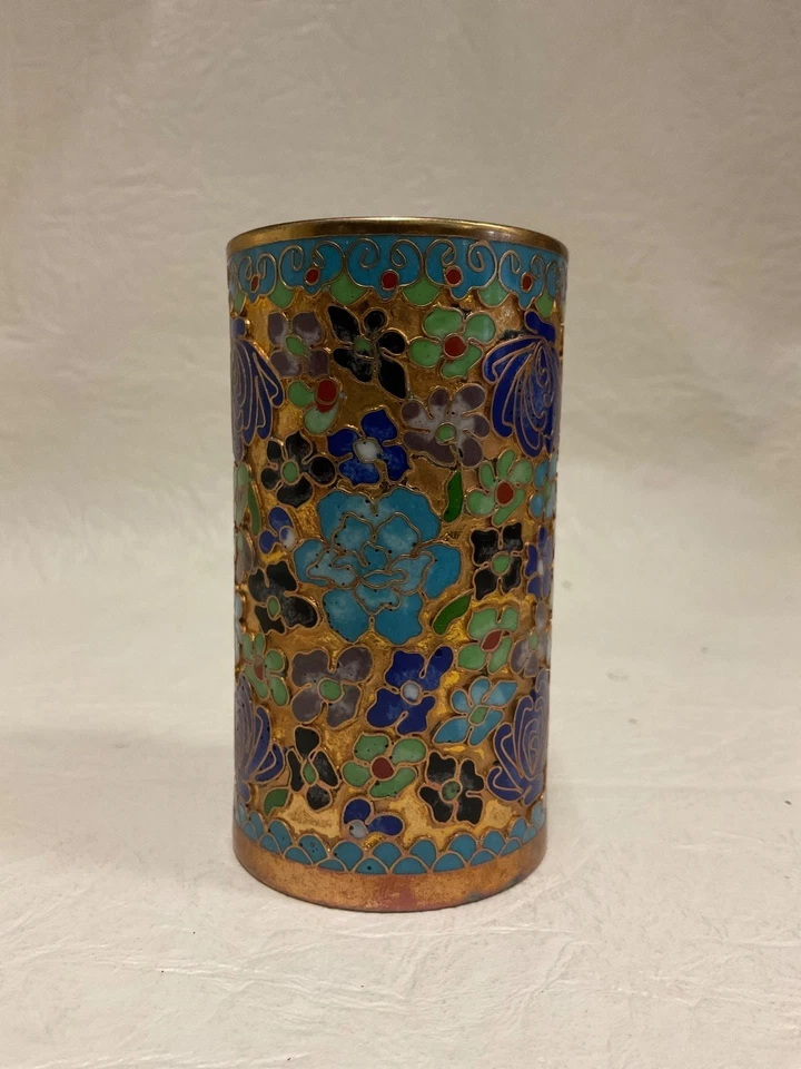 Винтажный китайский позолоченный бронзовый открытый держатель для ручки клуазоне - Изображение 3 из 4