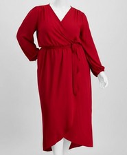 Connected Apparel Women's Red Tie Front Wrap Maxi Dress Plus Size 14W