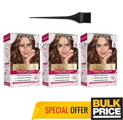 L'Oreal Excellence 6 Natural Light Brown Hair Color Cream Warm Reflection 3er...