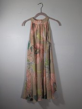 ENTRO Women’s Brown Floral Lined Midi Dress Button Back Large