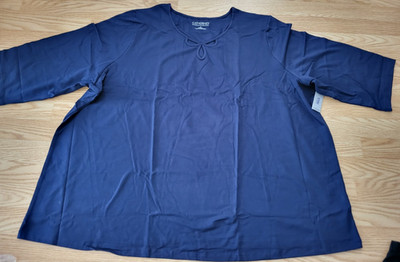 CATHERINES Women's 3/4 Sleeve Top 4X 30/32W NWT Dark Blue