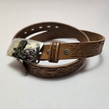 Chambers Belt Co Silver Tone Stamped Leather Brass Boots Cattle Brands Buckle 30