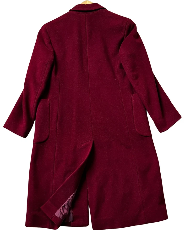 DKNY Y2K Chesterfield Coat Women's Size 2 Burgundy Maroon Wool Blend Vintage 90s - Image 4 of 4
