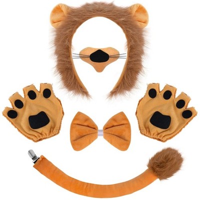 6 Pcs Lion Costume Set, Lion Costume for Kids/Adults, Lions Headband Nose Tai...