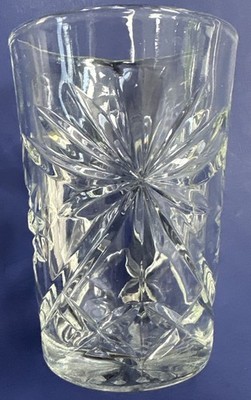 VTG ANCHOR HOCKING CLEAR GLASS PRESCUT  STAR OF DAVID/STARBURST TUMBLER ~4-3/8 