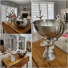 RARE & HUGE! Stag Champagne Bucket Fruit Bowl Wine Nickel/Alu Cooler 33 INCHES!