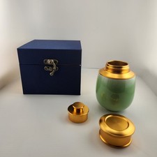 Ceramic Keepsake Cremation Urn Green 4" Copper Lid Accent Comes With Lined Box