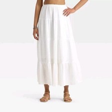 Women's Crinkle Gauze Maxi Skirt Universal Thread White L Beach Coastal Neutral