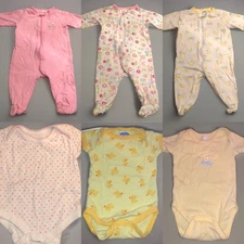 Infant Girls SZ 0-3M Lot Of Six:  3 Gerber Sleep N Play Sleepers & 3 Bodysuits