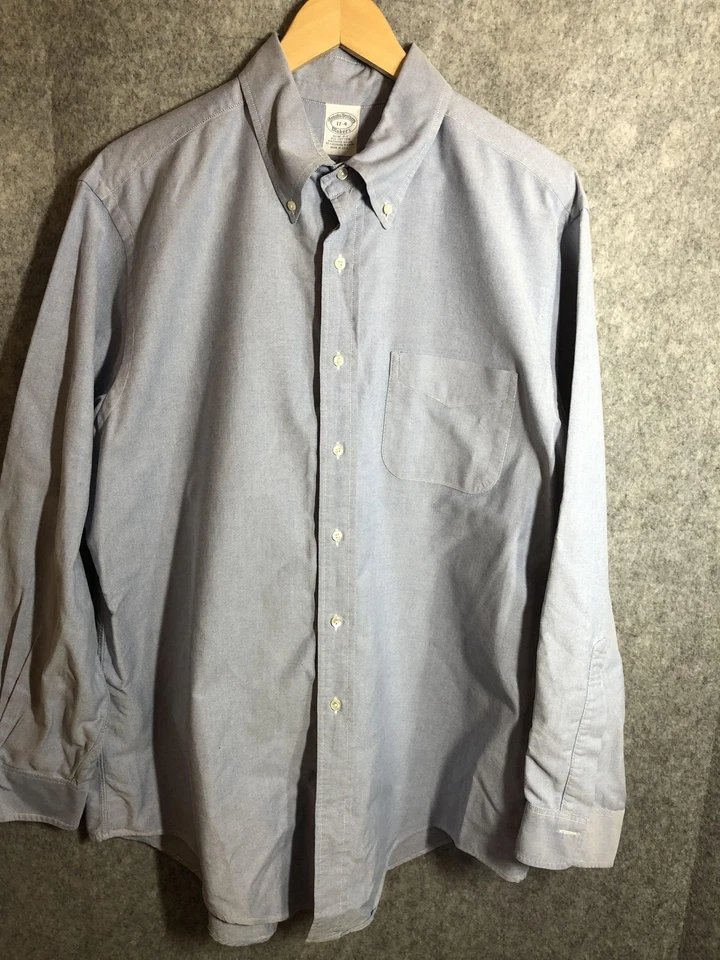 Camisa Brooks Brothers Para Hombres 17-4 Azul Calce Ajustado Algodón Fabricantes OCBD Hecha en EE. UU. Foto 2 de 4