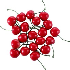 Red Artificial Cherries 20 Pcs Fake Cherry Model Lifelike Fruit Ornament Decor
