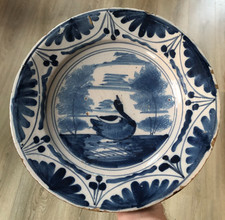 Beau Plat Faience XVIII-XIXéme Nord Vron Delft ? décor cygne