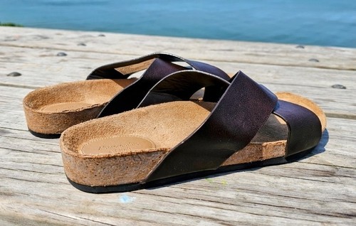 Abercrombie & Fitch men's Crossover Cork Slides faux leather flip flops US 11 - Picture 3 of 11