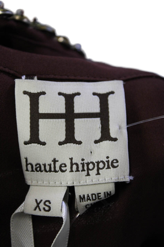 Haute Hippie Womens Silk Crystal Embellished Button Down Blouse Brown Size XS - Picture 6 of 6