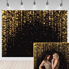 Black Gold Party Backdrop 7x5 Ft Glitter Birthday New Year Photo Booth