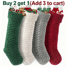 Big Knitted Christmas Stocking - Large Xmas Tree Hanging Decor  Gift Bag