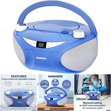 Portable Top Loading CD Boombox AM/FM Bluetooth LED Display Black Blue