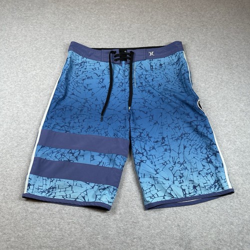 Hurley Phantom Boardshorts Herren 30 blau Splittermuster Kordelzug 10 Zoll Schrittlänge