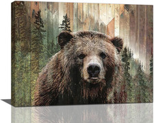 Farmhouse Bear Wall Art Rustic Forest Pictures Decor Woodland Wildlife Painting