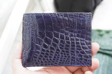 Money Clip Crocodile Allig Skin Leather Bifold Men's Wallet Real Blue  F3