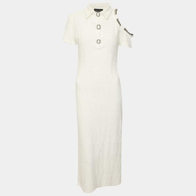 David Koma White Terry Jacquard Cut Cut Midi Dress M