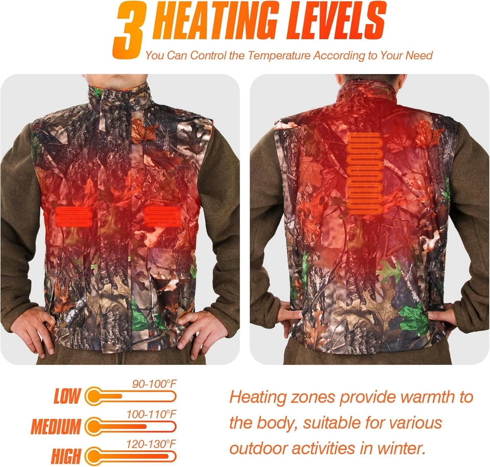 Camo and Orange Reversible Heated Vest for Hunting, Lightweight Heating Game Saf - Image 2 of 4