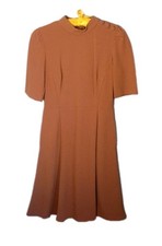 Retro Style Dress Womens 8 Brown Mock Neck Flare Quiet Elegance "Work To Dinner"