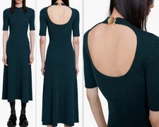 MAJE sz 40 Cutout Back Wool Blend Ribbed Knit Midi Sweater Dress $415 NEW LARGE