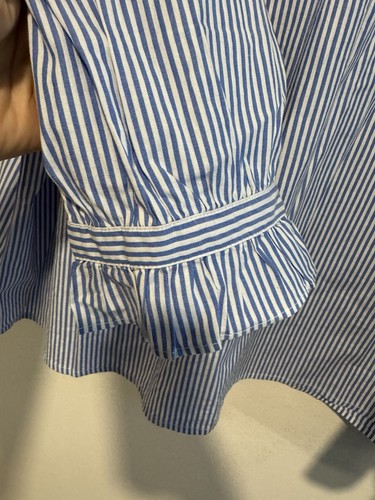 J. Crew Women's Shirt 2x Blue Striped Long Sleeve Ruffled Button Shoulder Coast - Picture 4 of 6