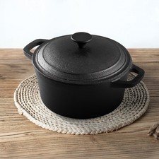 Cast Iron Dutch Oven Pre-Seasoned Casserole Pot & Skillet Lid Set Round Outdoor