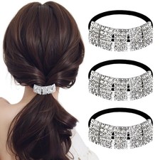 3Pcs Fashion Elastic Scrunchies Rhinestone Hair Ties Ponytail Holder Headband...