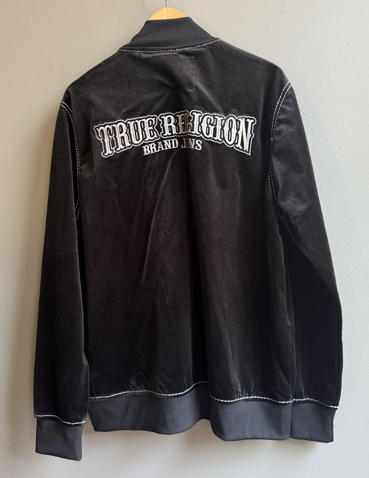 True Religion Jacket Velvet Big T Mock Zip Up Logo Men’s Medium New thumbnail 2