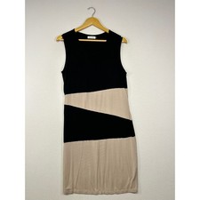 Modernist Calvin Klein Women 12 Black Tan Colorblock Sleeveless Shift Dress