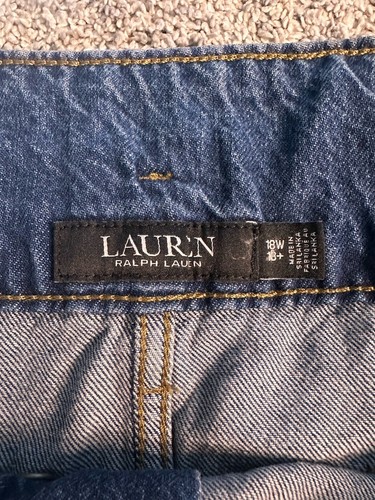 RALPH LAUREN Blue Denim Straight Button Fly Tie Belt High Waist Jeans 18 wide - Picture 7 of 12