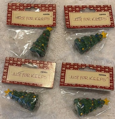Lot of 4 Just For Keeps One-Piece Christmas Tree Decorative Crafts 2'' Height
