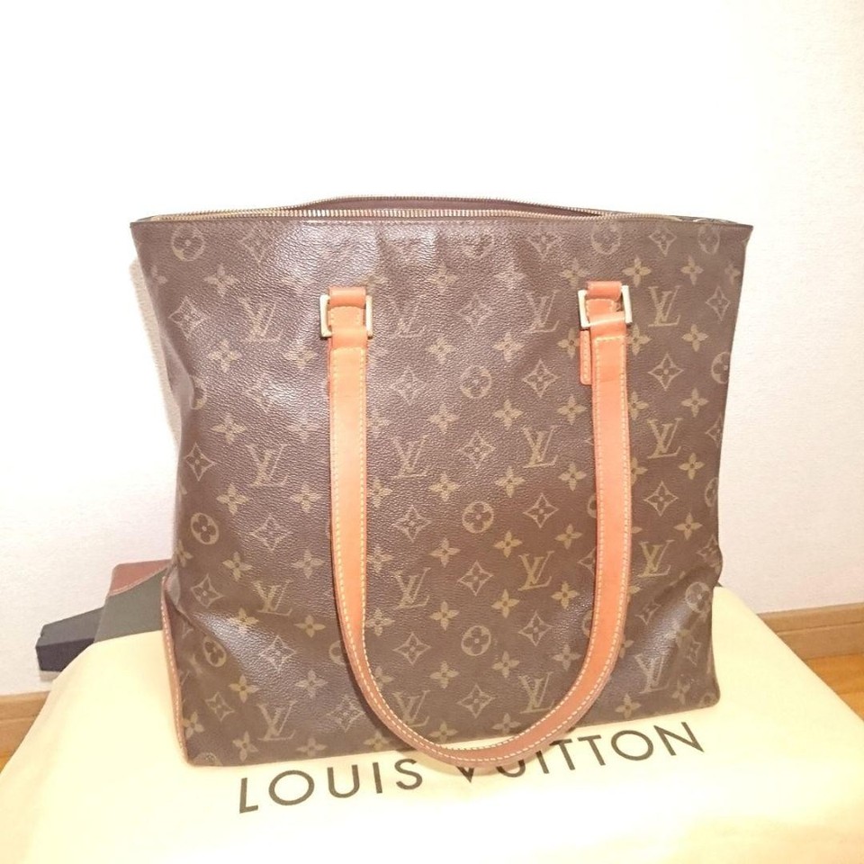 Louis Vuitton Brown Leather Monogram Tote Bag Authentic Stylish Luxury