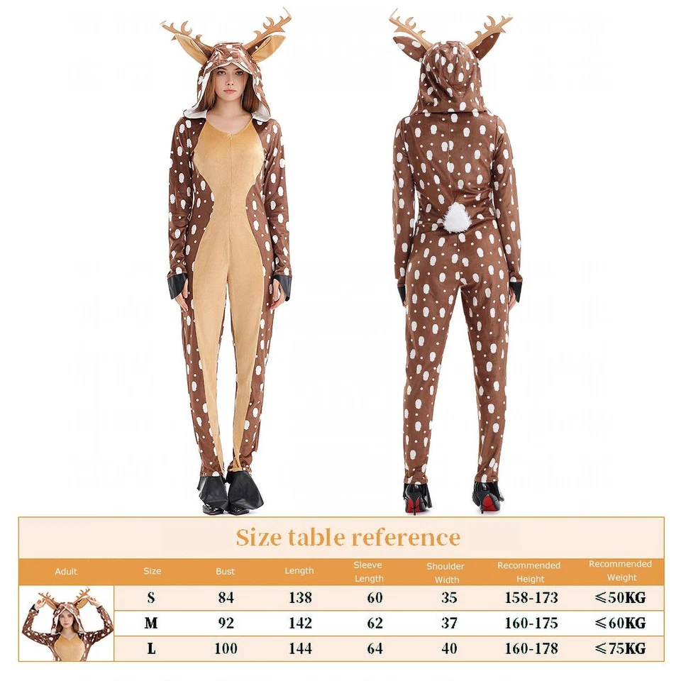 Reindeer Jumpsuit Cute Women's Fawn Jumpsuit Costume Unisex Soft Plush - Image 2 of 4