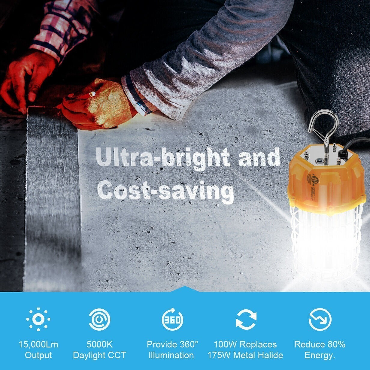 15000LM -100W LED Temporary Work Light Warehouse Constructions Jobsite Lighting