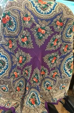 Club 7 Echo Square Scarf/Shaw Purple Floral 36" by 34" Vintage