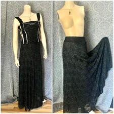 Stunning Heavily Beaded Inky Black Lace Evening Skirt, Large - XL, 32-33" Waist