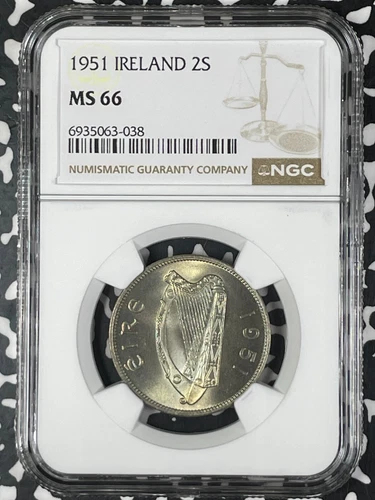 1951 Ireland 1 Florin NGC MS66 Lot#G015 Gem BU!