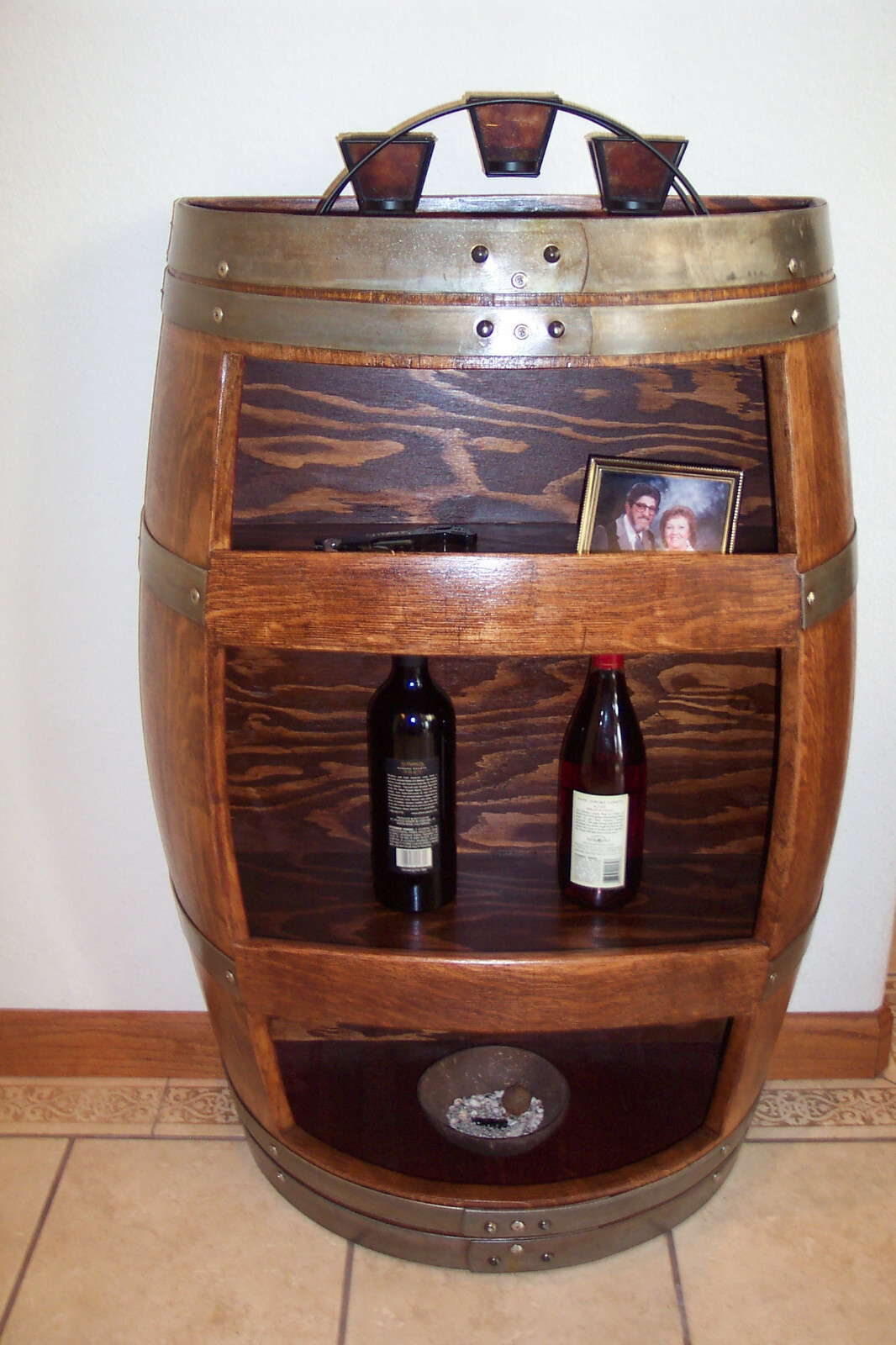 Wine barrel wine bottle with shelves, Wine display case Wine