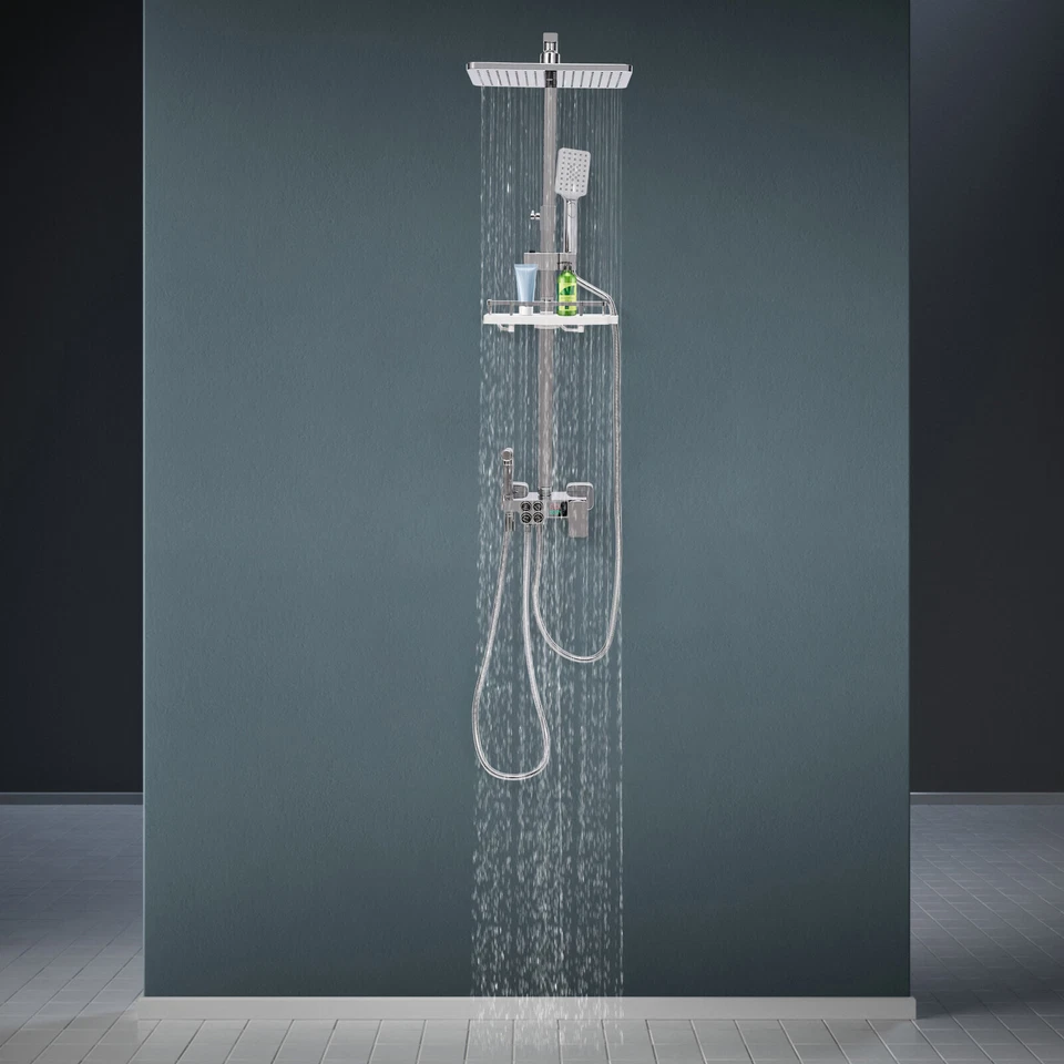 Shower system black with thermostat, adjustable shower rod, shower head de - Image 2 of 4