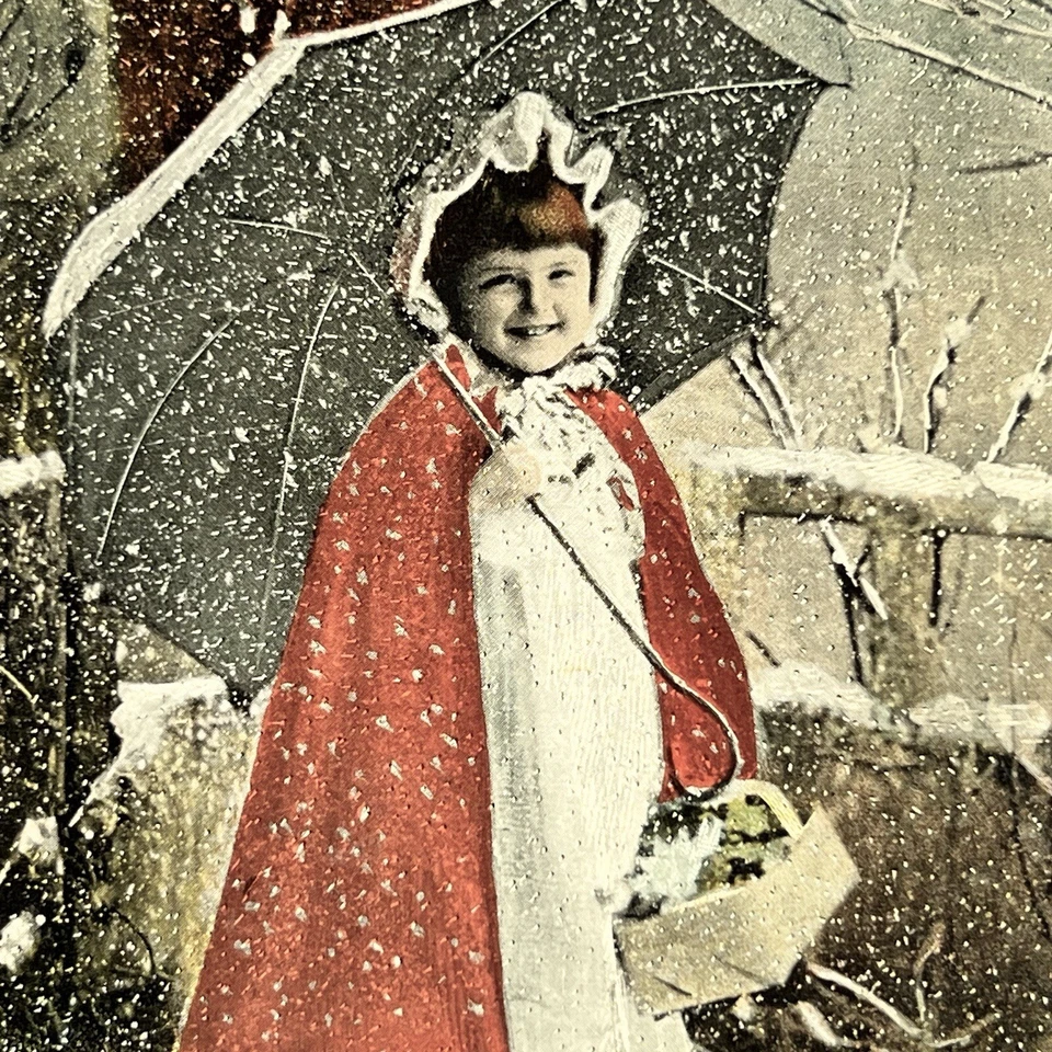 Antique Beautiful Christmas Postcard Lot Of 4 Adorable Children Playing In Snow - Image 4 of 4